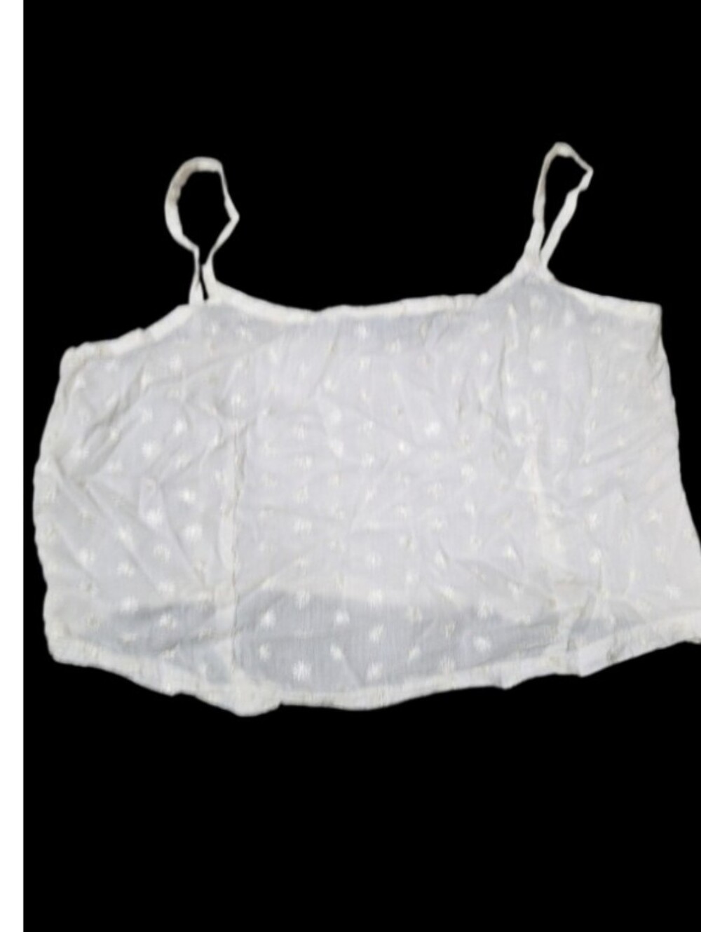 Vtg Jrs Lg Women's White Sheer Spaghetti Strap Camisole Embroidered